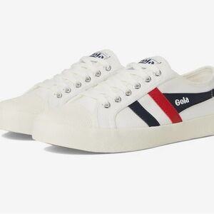 Gola Coaster ladies  Canvas Sneakers in White with Navy and Red Stripes